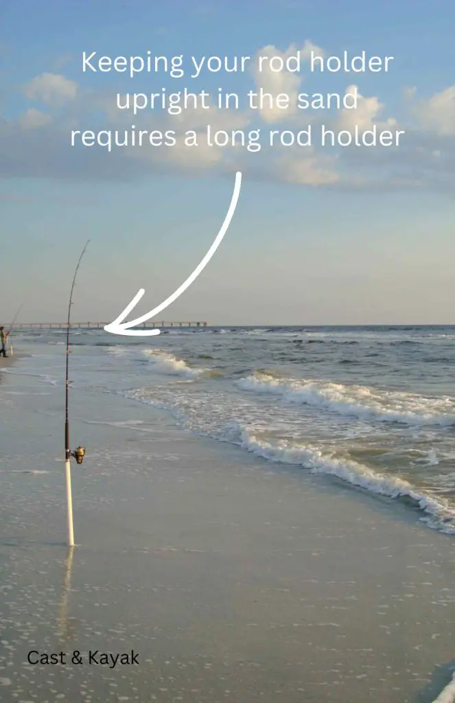 A rod holder on the beach but How long should a PVC rod holder be?